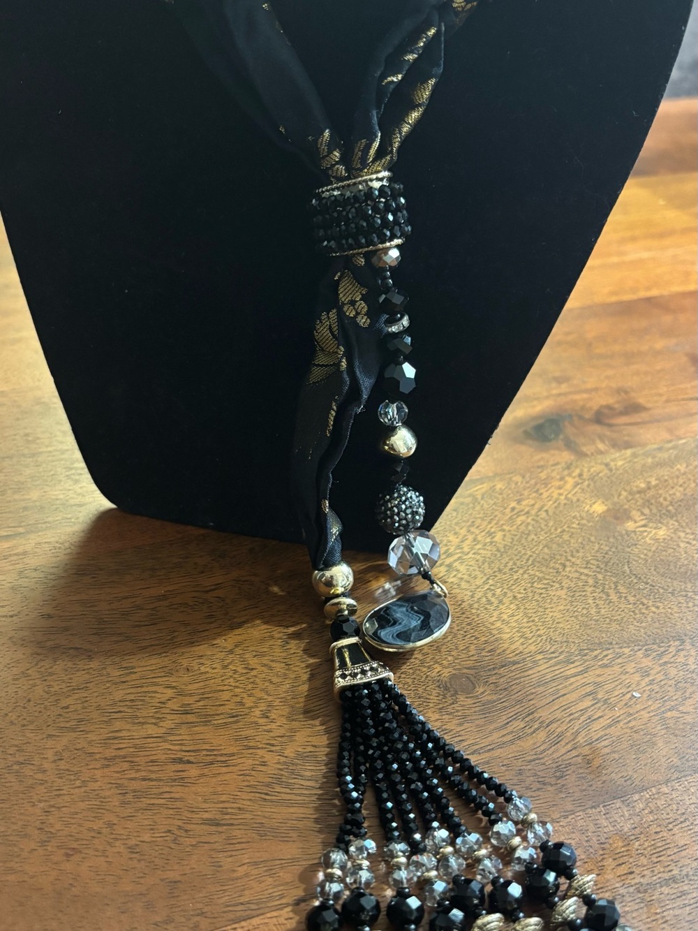 Chico's Black and Gold Tassel Statement Necklace